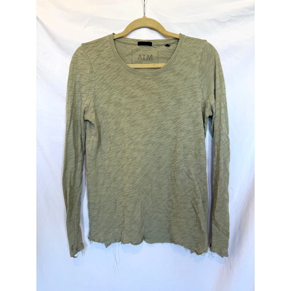 ATM Slub Jersey Long Sleeve Destroyed Washed Tee, Light Sage Green, Small